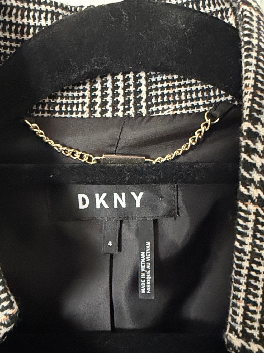 DKNY Black and Gray Plaid Longline Blazer with Black Sleeves size 4 - Picture 2 of 4